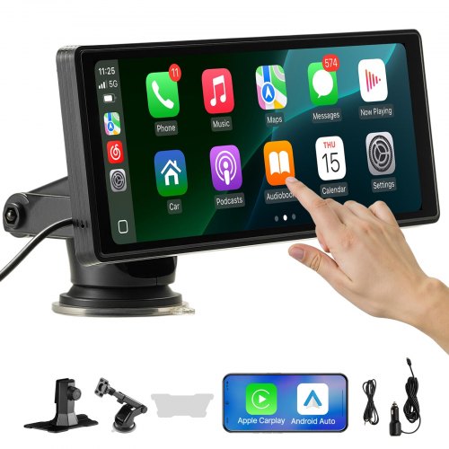 Estéreo HD Inalámbrico para Coche con Pantalla Táctil, Apple CarPlay y Android Auto, Enlace Espejo y Bluetooth
