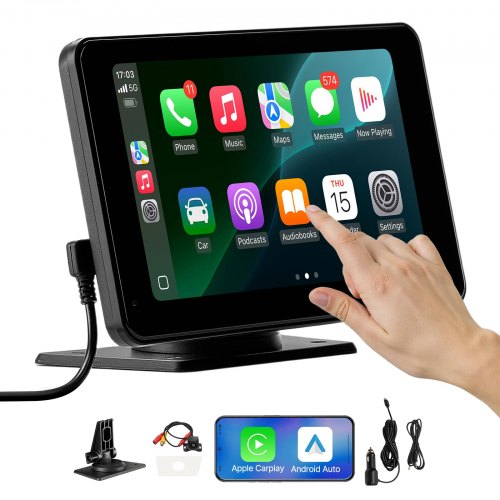Sistema Multimedia Inalámbrico para Vehículos con Pantalla HD de 177,8 mm, Apple CarPlay, Android Auto, Cámara Trasera y Bluetooth