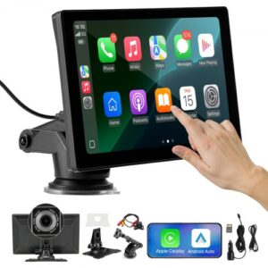 Sistema Multimedia Inalámbrico con Pantalla 1024x600P, Cámaras Delantera y Trasera, Apple CarPlay y Android Auto