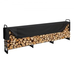 Estante de Almacenamiento de Leña 386x36x117 cm Marco de Acero Soporte de Leña con Funda Impermeable 600D Oxford Leñero para Chimenea para 3/4 Cuerda de Leña Carga de 400 kg para Jardín Terraza