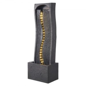 Fuente de Agua para Exteriores, 98 cm de Altura, Fuente de Cascada Moderna de Una Sola Capa con Base de Roca, Luz LED y Bomba para Jardín, Patio, Decoración del Hogar, Exterior, Negro