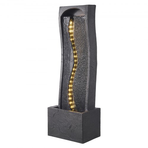 Fuente de Agua para Exteriores, 98 cm de Altura, Fuente de Cascada Moderna de Una Sola Capa con Base de Roca, Luz LED y Bomba para Jardín, Patio, Decoración del Hogar, Exterior, Negro