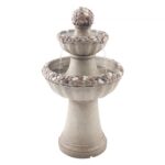 Fuente de Agua para Exteriores, 927 mm de Altura, Fuente de Cascada de 2 Niveles de Fibra de Vidrio y Resina con Base de Roca y Bomba para Jardín, Patio, Decoración del Hogar,Gris Roca
