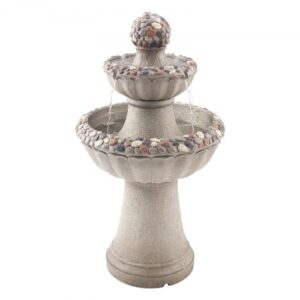 Fuente de Agua para Exteriores, 927 mm de Altura, Fuente de Cascada de 2 Niveles de Fibra de Vidrio y Resina con Base de Roca y Bomba para Jardín, Patio, Decoración del Hogar,Gris Roca
