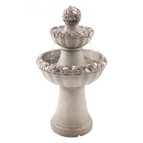 Fuente de Agua para Exteriores, 927 mm de Altura, Fuente de Cascada de 2 Niveles de Fibra de Vidrio y Resina con Base de Roca y Bomba para Jardín, Patio, Decoración del Hogar,Gris Roca