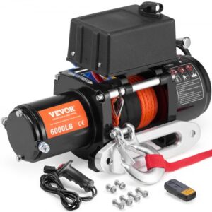 Cabrestante eléctrico 6000 lb 12 V CC con Cable Sintético de 1/4 in x 55 ft