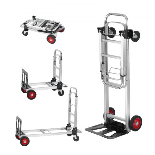 Carretilla de Mano Plegable de Aluminio Carro de Mano 2 en 1 Carretilla de Transporte Plegable con Plataforma Carga de 181 kg Ruedas de Goma para Transporte de Mercancías de Almacén Supermercado