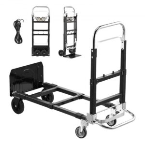 Carretilla de Mano Plegable 2 en 1, Capacidad de 227 kg, en Modo de 4 Ruedas, Carrito de Transporte Convertible con Asa Ajustable, para Mudanzas, Oficina y Almacén, 1115 x 415 x 925 mm