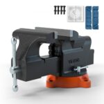 VEVOR Tornillo de Banco de Trabajo Hierro Fundido Tornillo de Banco con Yunque de 7,3x8 cm Base Giratoria de 360° Abrazadera de Banco Ancho de Mandíbula de 15,2 cm para Carpintería Conducto de Corte