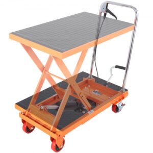 Carro Hidráulico de Mesa Elevadora Capacidad de Carga de 230 kg Elevador Manual de Tijera Simple Altura de Elevación de 720 mm 4 Ruedas Cojín Antideslizante para Manipulación Transporte, Naranja