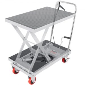 Carro Hidráulico de Mesa Elevadora Capacidad de Carga de 230 kg Elevador Manual de Tijera Simple Altura de Elevación de 720 mm 4 Ruedas Cojín Antideslizante para Manipulación Transporte, Gris