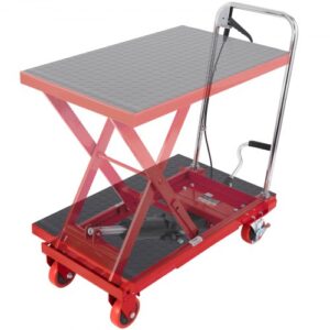Carro Hidráulico de Mesa Elevadora Capacidad de Carga de 230 kg Elevador Manual de Tijera Simple Altura de Elevación de 720 mm 4 Ruedas Cojín Antideslizante para Manipulación Transporte, Rojo