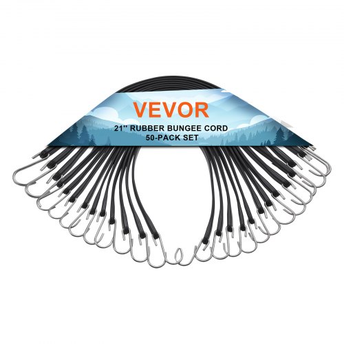 50 PCS Cuerda Elástica Plana de 19,8 mm Correas Elásticas Resistentes con Ganchos en Forma de S de Acero Cuerda Elástica de 53 cm de Largo para Carga, Camiones y Tiendas de Campaña, Negro