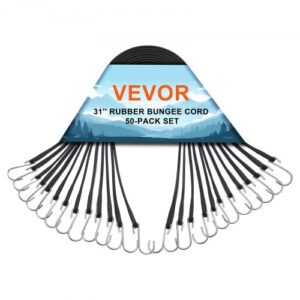 50 PCS Cuerda Elástica Plana de 19,8 mm Correas Elásticas Resistentes con Ganchos en Forma de S de Acero Cuerda Elástica de 80 cm de Largo para Carga, Camiones y Tiendas de Campaña, Negro