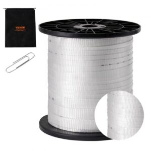 Cinta de Tracción de Poliéster, Cuerda Plana de Cinta de Mula, Capacidad de Tracción de 2500 lbf, Cinta de Tracción de Cable Impresa para Embalaje, Jardinería, Electricidad Comercial, Blanco