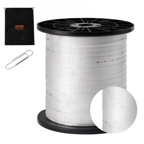 Cinta de Tracción de Poliéster, Cuerda Plana de Cinta de Mula, Capacidad de Tracción de 2500 lbf, Cinta de Tracción de Cable Impresa para Embalaje, Jardinería, Electricidad Comercial, Blanco