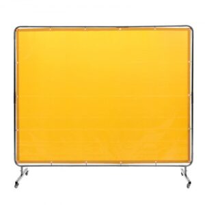 Cortina de Soldadura con Marco 1,8x2,4m Pantalla de Protección de Soldadura de Vinilo Ignífugo con 4 Ruedas Giratorias 2 con Cerradura, Cortina Móvil Profesional para Taller, Industria, Amarillo