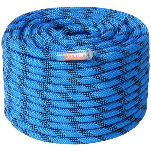 Cuerda de Escalada Dinámica 12,7 mm 45,72 m Cuerda de Seguridad Exterior 32 kN Tensión de Rotura Fibra con Mosquetones de Acero para Escape, Rappel, Rescate contra Incendios, Azul