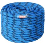 Cuerda de Escalada Dinámica 12,7 mm 60,9 m Cuerda de Seguridad Exterior 30 kN Tensión de Rotura Fibra con Mosquetones de Acero para Escape, Rappel, Rescate contra Incendios, Azul