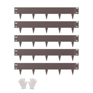 Borde de Acero Galvanizado para Paisajismo, 990 x 181 x 1,5 mm, 5 Piezas de Borde de Metal Resistente a la Oxidación con Dientes Afilados, Divisor de Camino para Parterres de Flores, Marrón