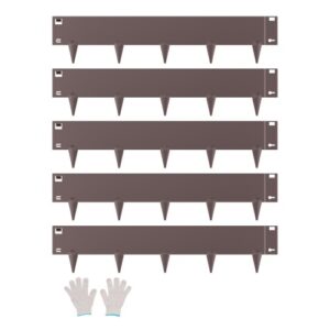 Borde de Acero Galvanizado para Paisajismo, 990 x 207 x 1,5 mm, 5 Piezas de Borde de Metal Resistente a la Oxidación con Dientes Afilados, Divisor de Camino para Parterres de Flores, Marrón