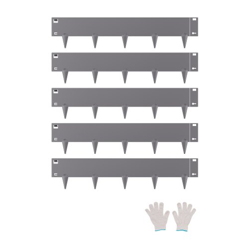 Borde de Acero Galvanizado para Paisajismo, 990 x 207 x 1,5 mm, 5 Piezas Borde de Metal Resistente a la Oxidación con Dientes Afilados, Divisor Camino para Parterres de Flores, Gris Oscuro