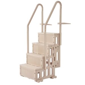 Escalera para Piscina, 4 Escalones con Pasamanos Dobles Resistentes Antideslizantes, Carga 181,4kg, para Piscinas Enterradas Elevadas con Cualquier Superficie Cubierta, 874 x 808 x 1985 mm