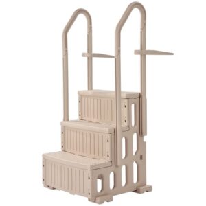 Escalera para Piscina, 3 Escalones con Pasamanos Dobles y Escalones Resistentes Antideslizantes, Interiores y Exteriores, Capacidad de Carga Máxima 181,4 kg, Gris Topo, 1500 x 820 x 670 mm