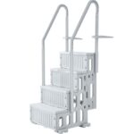 Escalera para Piscina, 4 Escalones con Pasamanos Dobles y Escalones Antideslizantes, Carga 181,4 kg, para Piscinas Enterradas y Elevadas con Superficie de Cubierta, Gris, 874 x 808 x 1985 mm