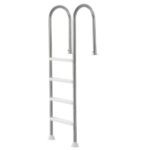 Escalera para Piscina, 4 Escalones con Pasamanos Dobles y Escalones, Acero Inoxidable, Carga de 120 kg, para Piscinas Enterradas con Plataforma Montada, 600 x 445 x 1825 mm, Plata + Blanco
