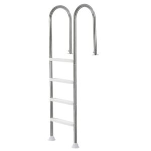 Escalera para Piscina, 4 Escalones con Pasamanos Dobles y Escalones, Acero Inoxidable, Carga de 120 kg, para Piscinas Enterradas con Plataforma Montada, 600 x 445 x 1825 mm, Plata + Blanco