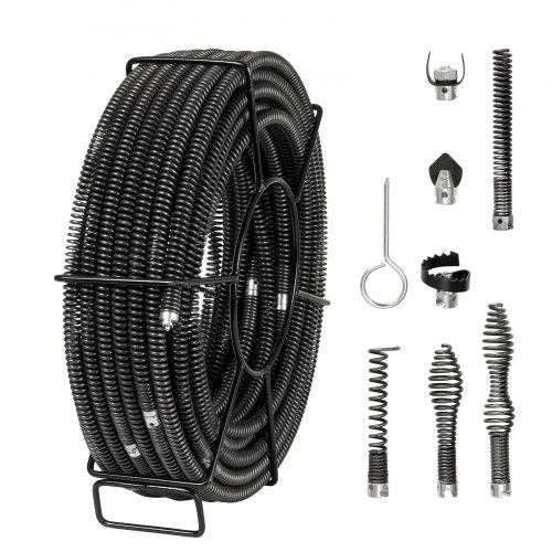Cable de Limpieza de Drenaje, Cable Limpiador de Drenaje Seccional Profesional con 7 Cortadores para Tuberías, Cable de Barrena de Drenaje de Alcantarillado de Núcleo Hueco 435 x 435 x 130 mm