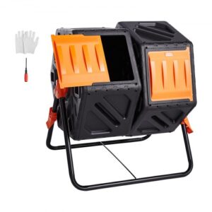 Compostador Giratorio de Jardín 140 L Contenedor de Abono Giratorio de 360° Doble Cámara de PP Sin BPA Carga 40 kg para Compostaje de Residuos Orgánicos Cocina Jardinero Terraza Patio Exterior
