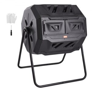 Compostador Giratorio de Jardín 162,7 L Contenedor de Abono Giratorio de 360° Doble Cámara de PP Sin BPA Carga 50 kg para Compostaje de Residuos Orgánicos Cocina Jardinero Terraza Patio Exterior