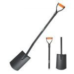 Pala Cuadrada de 122 cm, Pala de Transferencia con Hoja de Acero Aleado y Mango en D Antideslizante, Herramienta Desmontable para Jardinería, Construcción, Excavación y Limpieza de Nieve