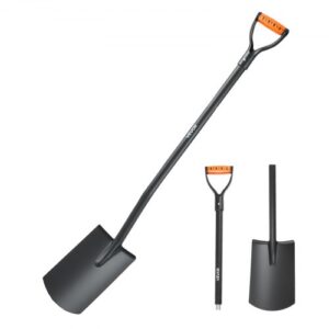 Pala Cuadrada de 122 cm, Pala de Transferencia con Hoja de Acero Aleado y Mango en D Antideslizante, Herramienta Desmontable para Jardinería, Construcción, Excavación y Limpieza de Nieve