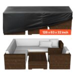Funda para Muebles de Patio, 420D, Resistente, Impermeable, para Mesa de Comedor y Sillas de Exterior, Rectangular, Grande, con Ventilación a Todo Tipo de Clima, 320 x 150 x 71 cm, Negro