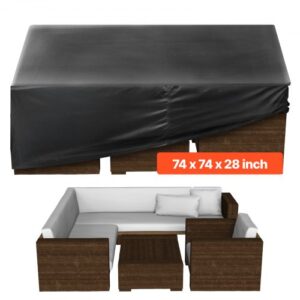 Funda para Muebles de Patio, 420D, Resistente, Impermeable, para Mesa de Comedor y Sillas de Exterior, Grande, Cuadrada, con Ventilación para Todo Tipo de Clima, 188 x 188 x 71 cm, Negro