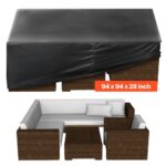 Funda para Muebles de Patio, 420D, Resistente, Impermeable, para Mesa de Comedor y Sillas de Exterior, Grande, Cuadrada, con Ventilación para Todo Tipo de Clima, 239 x 239 x 71 cm, Negro