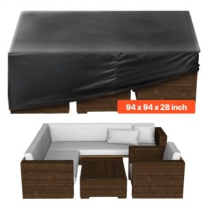 Funda para Muebles de Patio, 420D, Resistente, Impermeable, para Mesa de Comedor y Sillas de Exterior, Grande, Cuadrada, con Ventilación para Todo Tipo de Clima, 239 x 239 x 71 cm, Negro