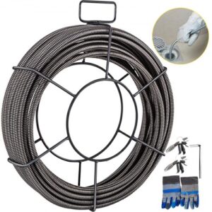 Sinfín Tubo de Serpiente Cable de Barrena de Drenaje de 15 m x 9,5 mm Cable de Limpieza de Drenaje Cable de Alcantarillado Tubo de Serpiente