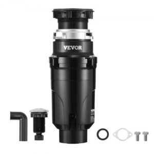 Triturador de Basura para Fregadero de Cocina, 1/2 HP, Sistema de Eliminación de Residuos de Alimentos, 3820 RPM, con Cable de Alimentación, para el Hogar, Cocina, 150 x 150 x 335 mm, Negro