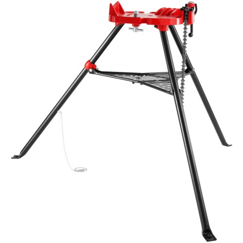 Soporte para tuberías con trípode para tubos 3,2 a 152 mm patas de acero plegables soportes para tubos con bandeja tornillo de banco con cadena para una variedad de materiales de tuberías
