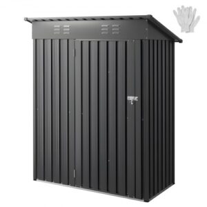 Cobertizo Metálico para Herramientas, Caseta de Almacenamiento Exterior 1533 x 876 x 1815 mm con Puerta con Cerradura y 2 Ranuras de Ventilación, para Guardar Herramientas, Bicicletas, Gris