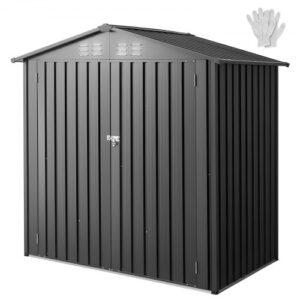 Cobertizo Metálico de Herramientas, Cobertizo de Jardín con Techo Inclinado 1860x1210x1841 mm con Puerta con Cerradura y 4 Ranuras de Ventilación, para Guardar Herramientas, Bicicletas, Gris