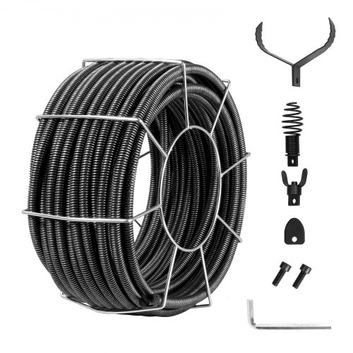 Cable de Limpieza de Drenaje de Acero de Núcleo Sólido de Alcantarillado de Núcleo Interno Profesional con 4 Cortadores para Tuberías de 100-200 mm, para Fregadero, Drenaje de Piso, Inodoro