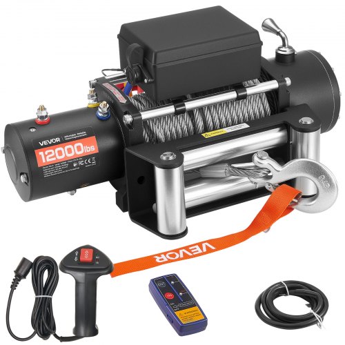 Cabrestante Eléctrico 5400 kg 12V con Cable de Acero y Mando Inalámbrico