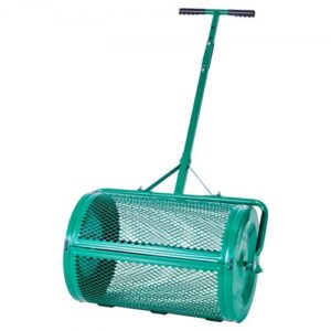 Esparcidor de Compost Ancho de 67 cm con Asa de Empuje Remolque 4 Alturas Ajustables Esparcidor de Turba de Acero con Recubrimiento en Polvo para Jardín, Césped, Terreno Agrícola, Verde
