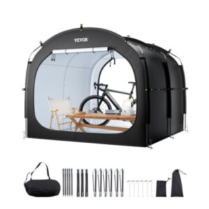 Tienda de Campaña para Guardar Bicicletas, Tienda Impermeable 2240 x 2470 x 1980 mm para 5 Bicicletas con Ventana Ventilada, Fibra de Vidrio de Alta Resistencia y Cremalleras Dobles, Negro