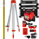 Nivel de Láser Rojo Rotatorio Auto-Nivelante 250m, Kit de Trípode y Bastón para Niveles Automáticos 5 m, Trípode de Nivel Plegable para Herramientas Automáticas de Medida y Láseres, ± 5°